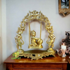 Makhan Krishna in Swing Jhula brass Statue of baby Krishna de - Unique gift showpiece